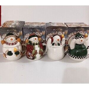 Debbie Mumm Snow Angle Covered Mug Set of 4 NOB